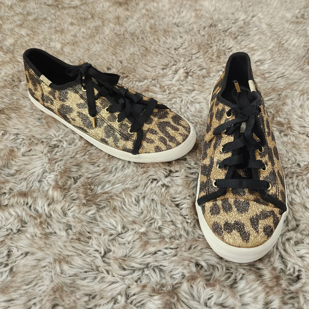 Kate Spade X Keds Glitter Kickstart Sneakers‎ In Leopard Women's Size 6